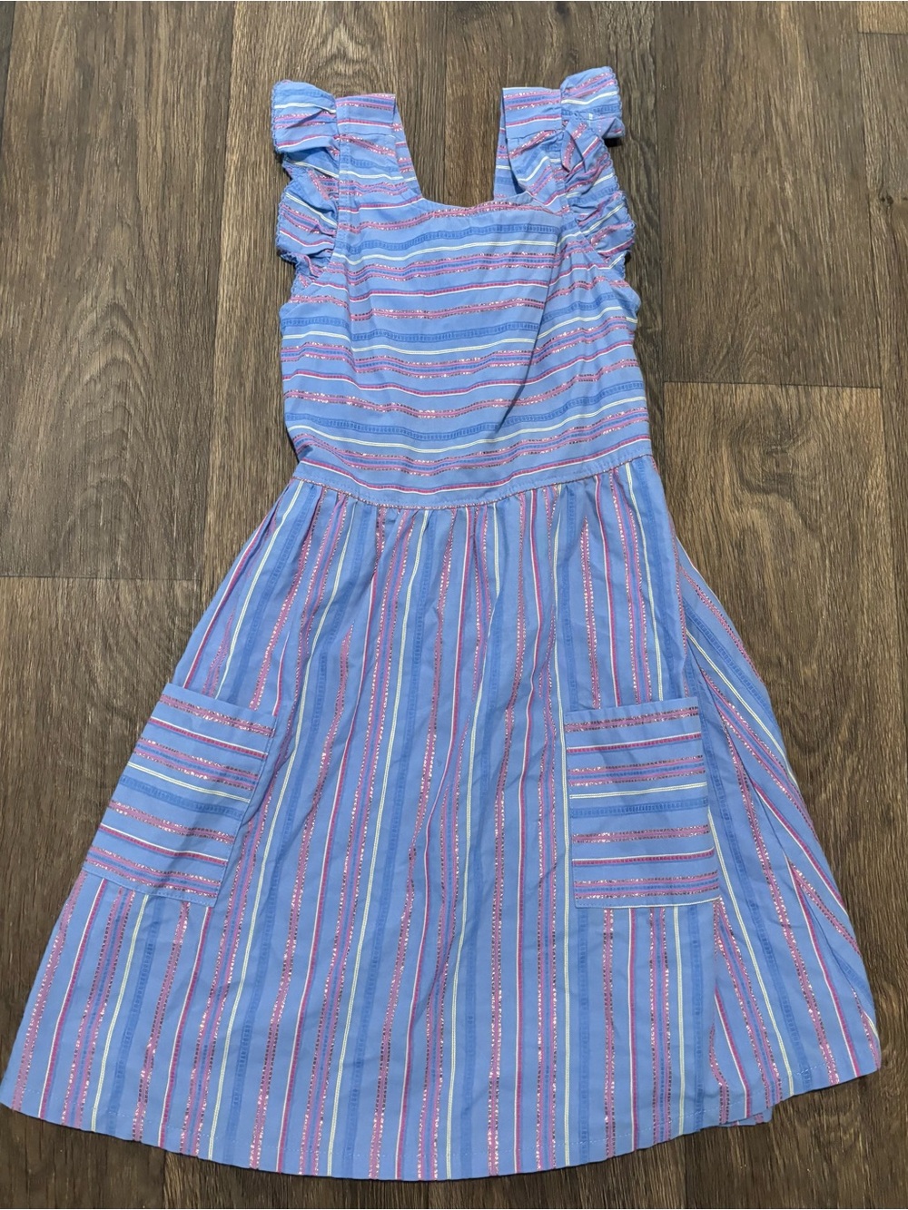 Vince Camuto Girls Striped Ruffle Sleeve Open Back Dress 12 kidcore gardenparty